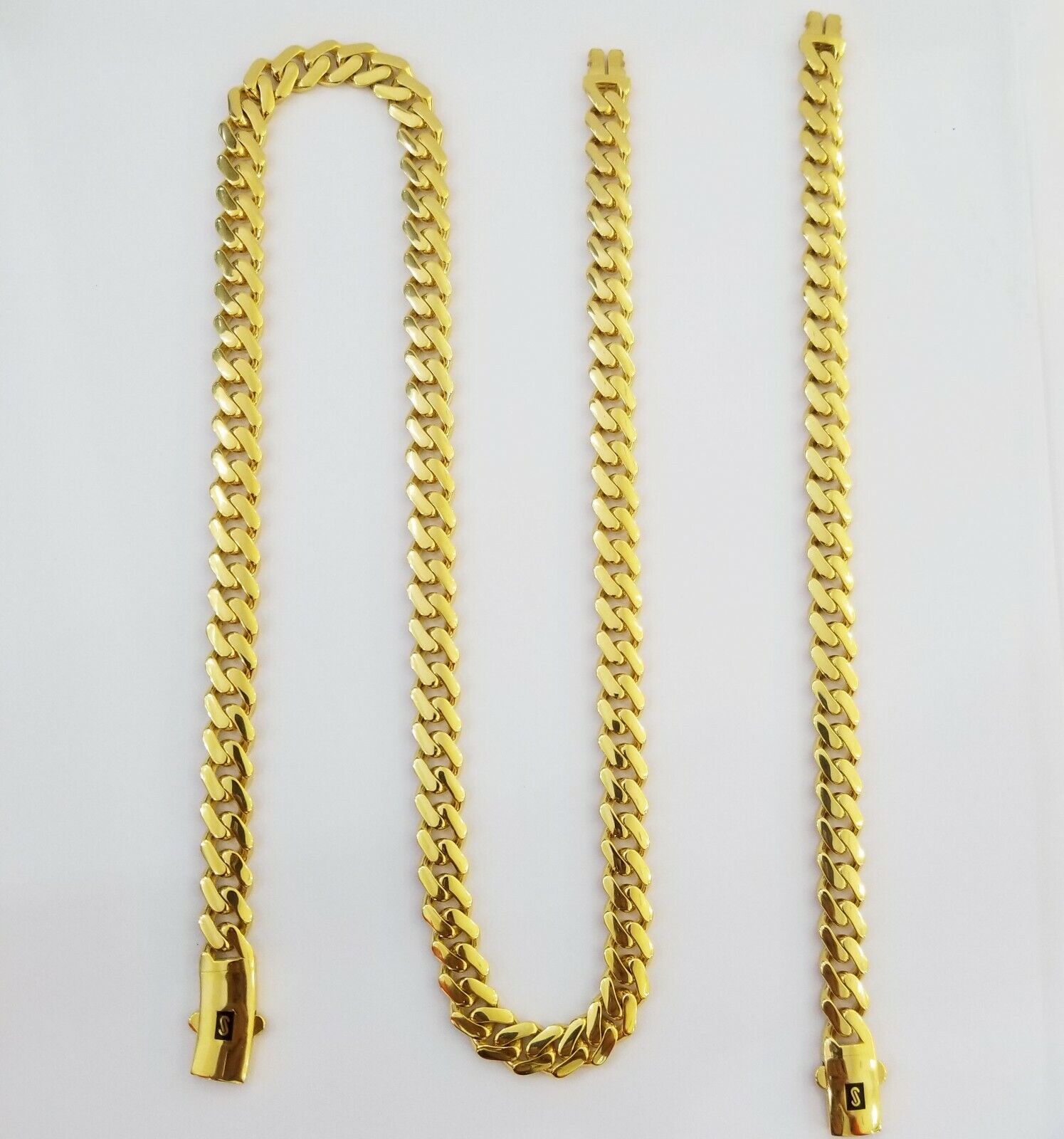 Real 10k Gold Miami Cuban Link Royal 9mm Monaco chain and Bracelet Set ,Necklace - Reva Jeweler