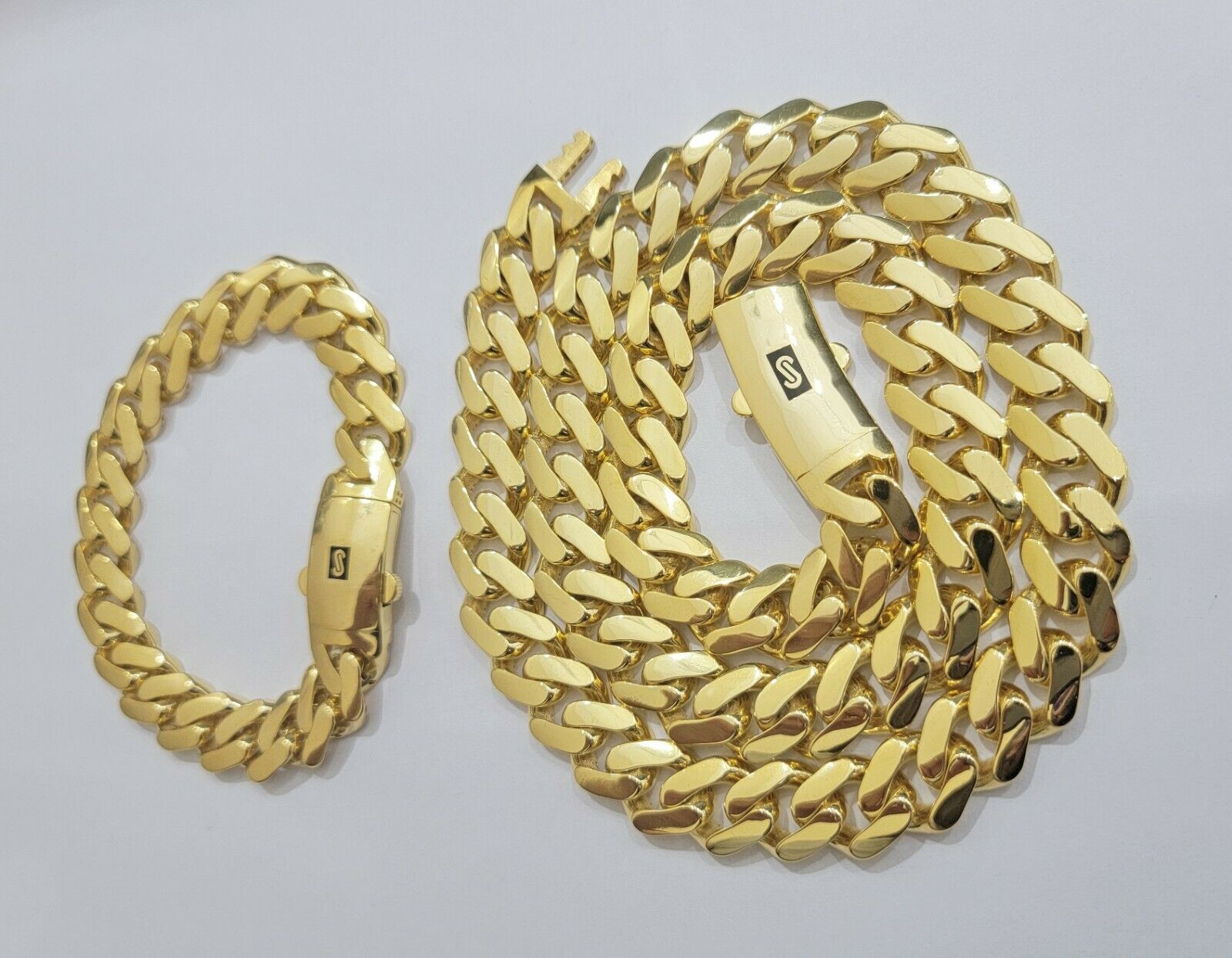 Real 10k Gold Miami Cuban Royal Link Bracelet 13mm 8" Shiny Plain Monaco, 10kt - Reva Jeweler