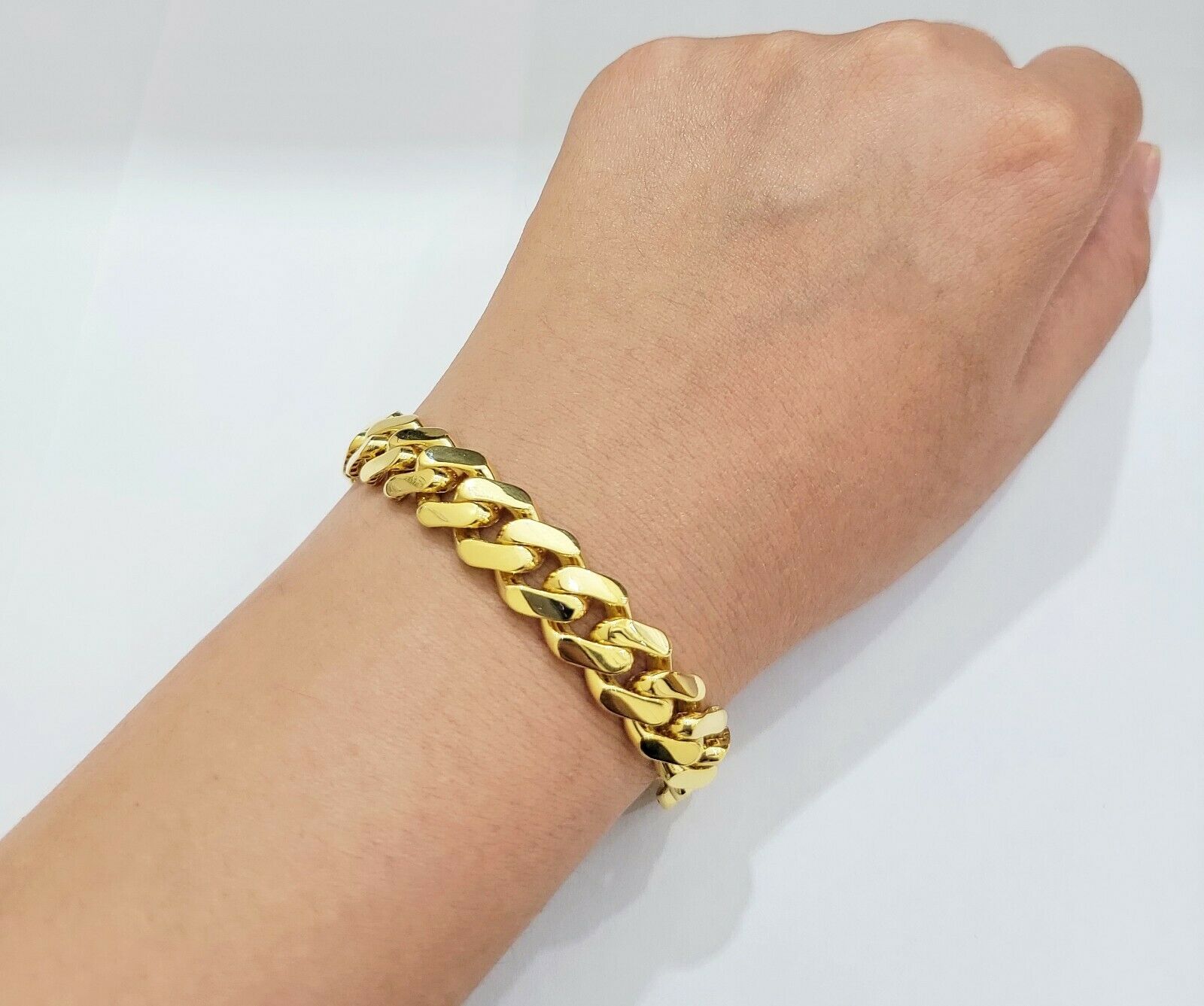 Real 10k Gold Miami Cuban Royal Link Bracelet 13mm 8" Shiny Plain Monaco, 10kt - Reva Jeweler