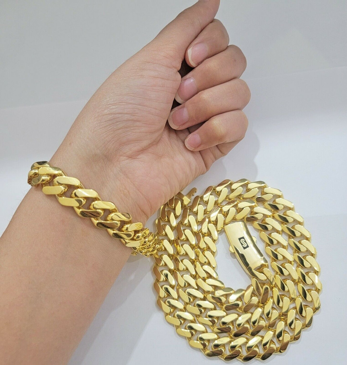 Real 10k Gold Miami Cuban Royal Link Bracelet 13mm 8" Shiny Plain Monaco, 10kt - Reva Jeweler