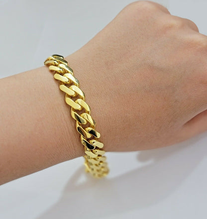 Real 10k Gold Miami Cuban Royal Link Bracelet 13mm 8" Shiny Plain Monaco, 10kt - Reva Jeweler