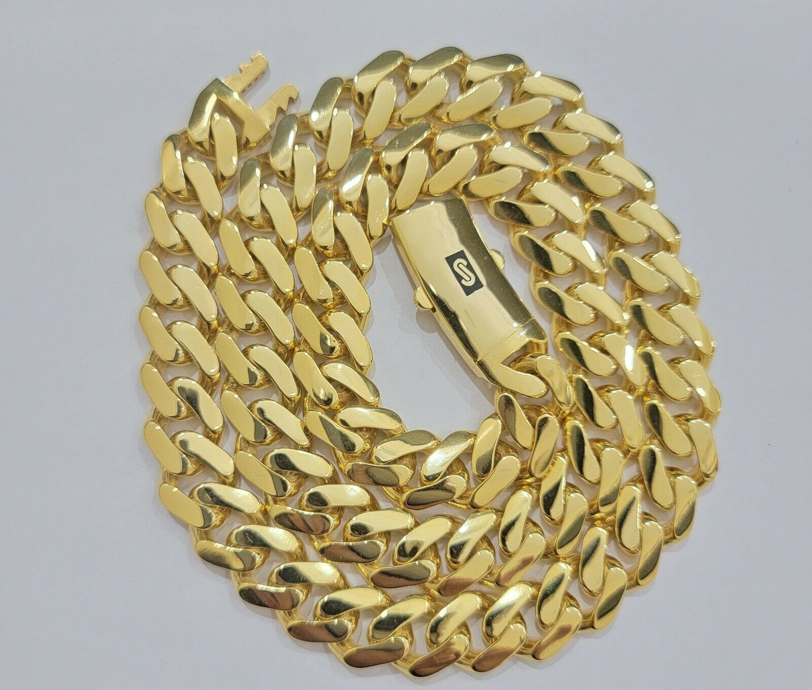 Real 10k Gold Miami Cuban Royal Link Bracelet 13mm 8" Shiny Plain Monaco, 10kt - Reva Jeweler