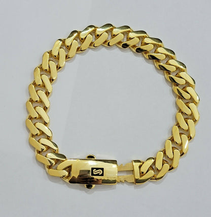 Real 10k Gold Miami Cuban Royal Link Bracelet 13mm 8" Shiny Plain Monaco, 10kt - Reva Jeweler