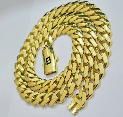 Real 10k Gold Miami Cuban Royal Link Chain 11mm 26" Shiny Plain Necklace Monaco - Reva Jeweler
