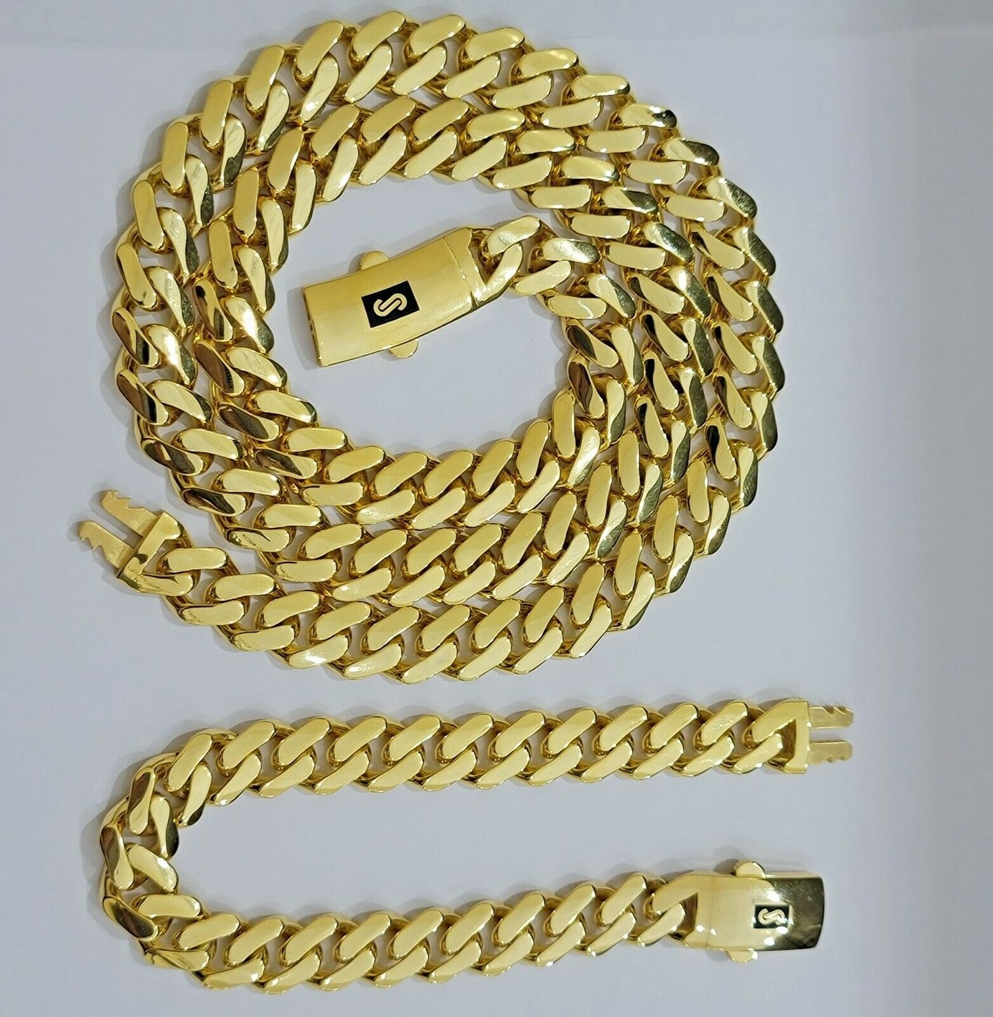 Real 10k Gold Miami Cuban Royal Link Chain 11mm 26" Shiny Plain Necklace Monaco - Reva Jeweler