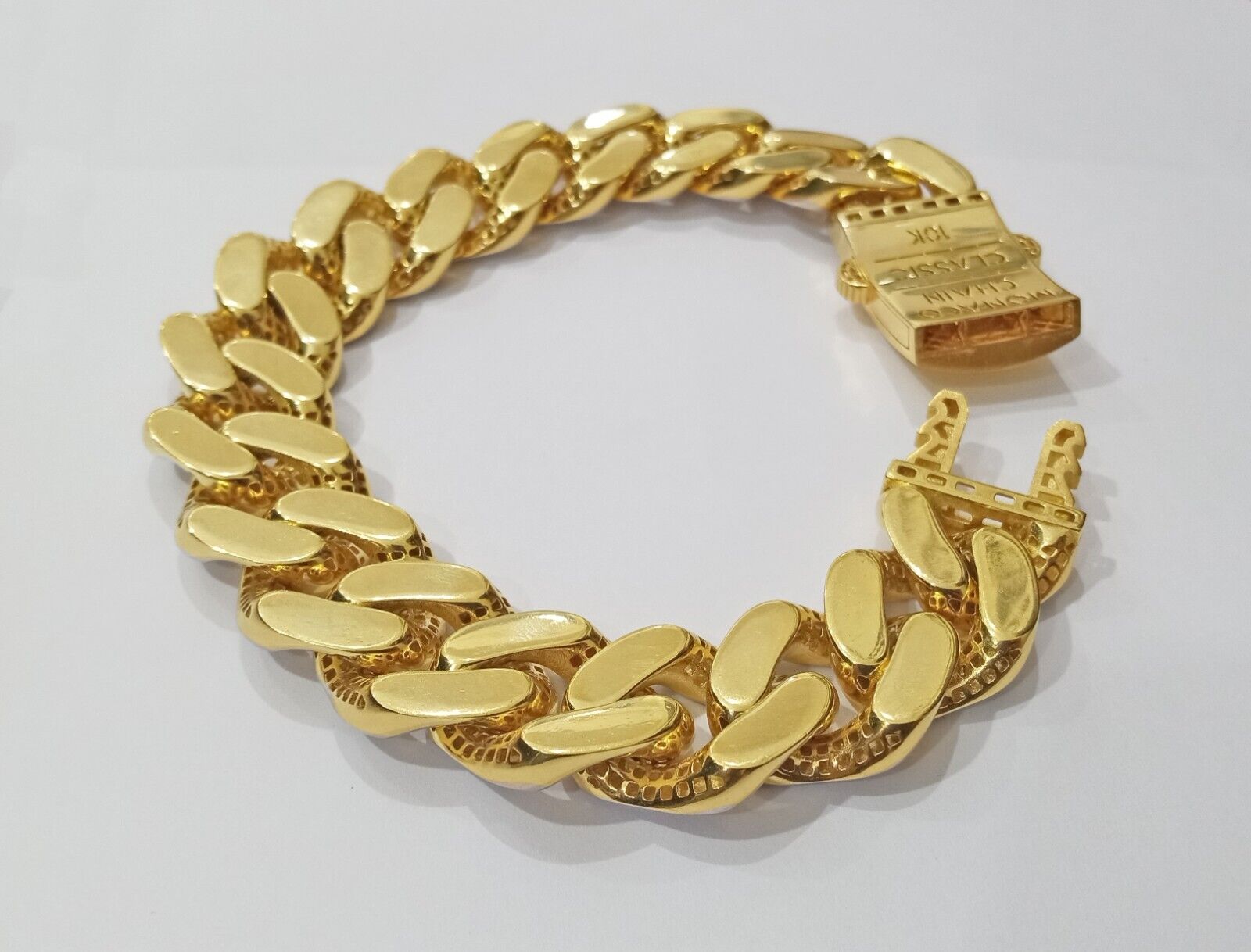 Real 10k Gold Monaco Bracelet 17mm 9" Two - tone Diamond Cut 10kt Royal Cuban link - Reva Jeweler