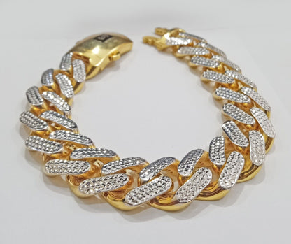 Real 10k Gold Monaco Bracelet 17mm Royal Cuban link 8" Two - tone Diamond Cut 10kt - Reva Jeweler
