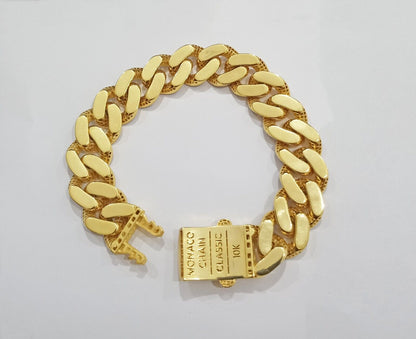 Real 10k Gold Monaco Bracelet 17mm Royal Cuban link 8" Two - tone Diamond Cut 10kt - Reva Jeweler