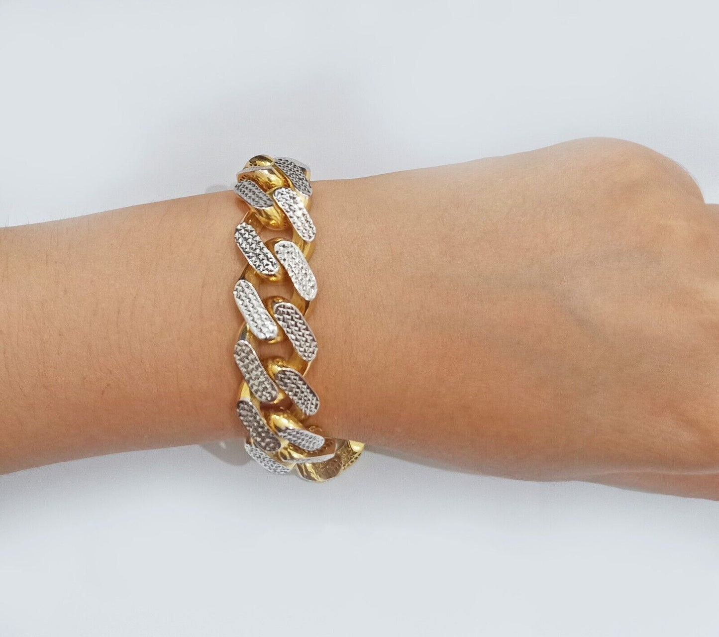 Real 10k Gold Monaco Bracelet 17mm Royal Cuban link 8" Two - tone Diamond Cut 10kt - Reva Jeweler