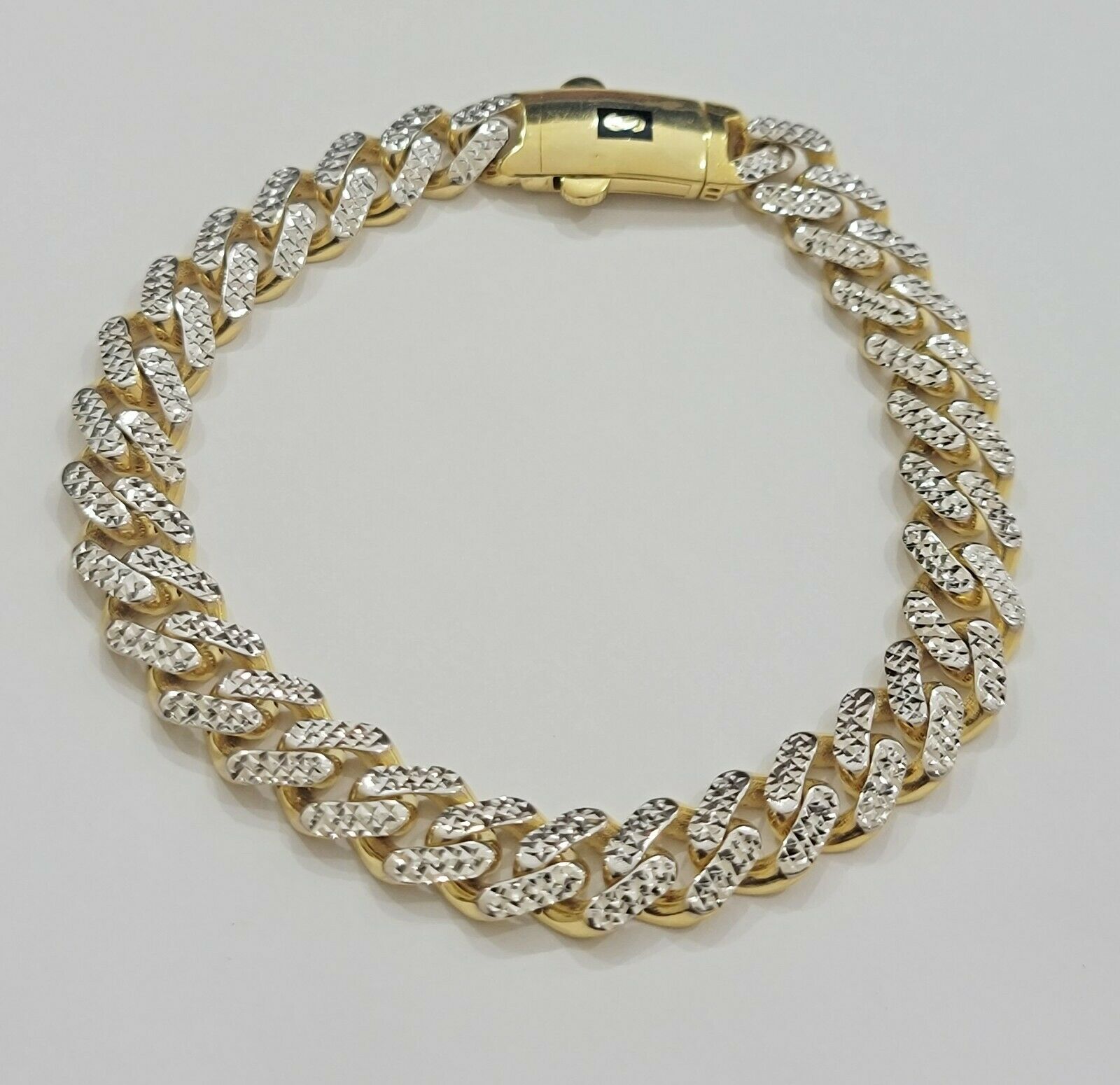 Real 10k Gold Monaco Bracelet 9mm 8" Two - tone Diamond Cut 10kt Gold SALE, mens - Reva Jeweler