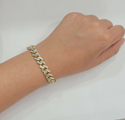 Real 10k Gold Monaco Bracelet 9mm 8" Two - tone Diamond Cut 10kt Gold SALE, mens - Reva Jeweler