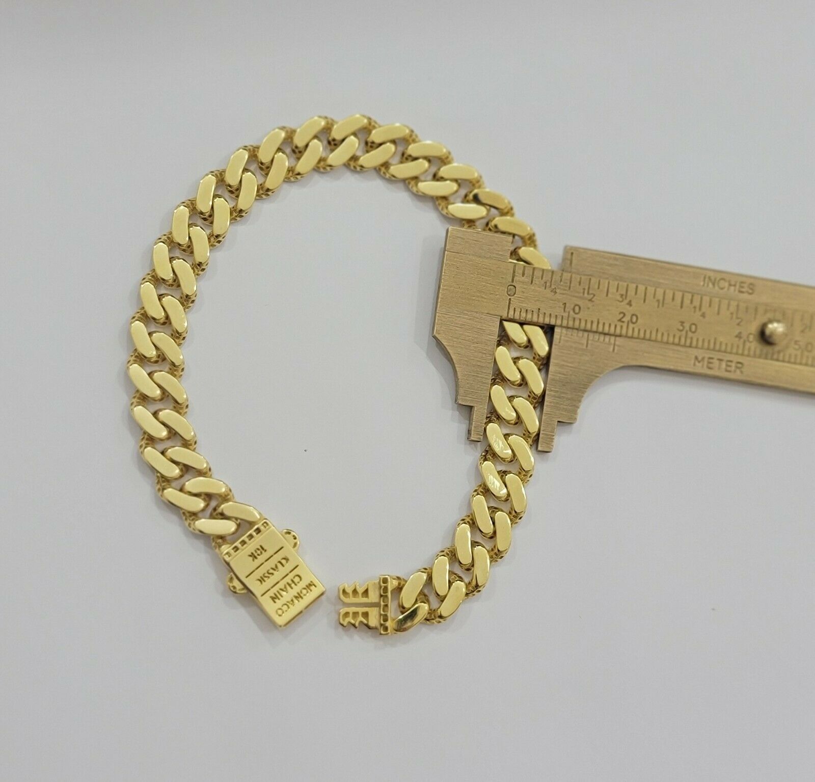 Real 10k Gold Monaco Bracelet 9mm 8" Two - tone Diamond Cut 10kt Gold SALE, mens - Reva Jeweler