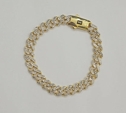 Real 10k Gold Monaco Bracelet 9mm 8" Two - tone Diamond Cut 10kt Gold SALE, mens - Reva Jeweler