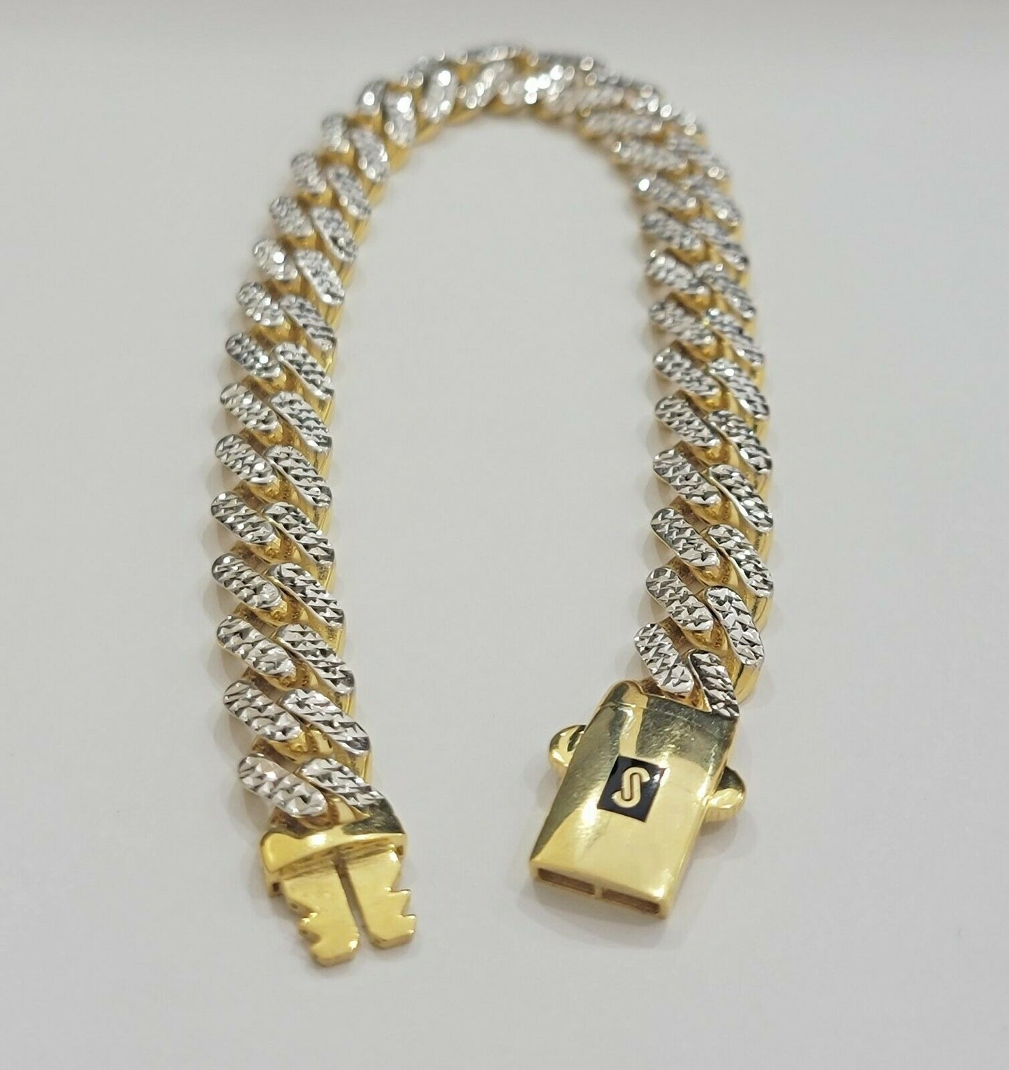 Real 10k Gold Monaco Bracelet 9mm 8.5" Two - tone Diamond Cut 10kt Gold SALE, mens - Reva Jeweler