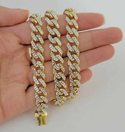 Real 10k Gold Monaco Bracelet 9mm 8.5" Two - tone Diamond Cut 10kt Gold SALE, mens - Reva Jeweler