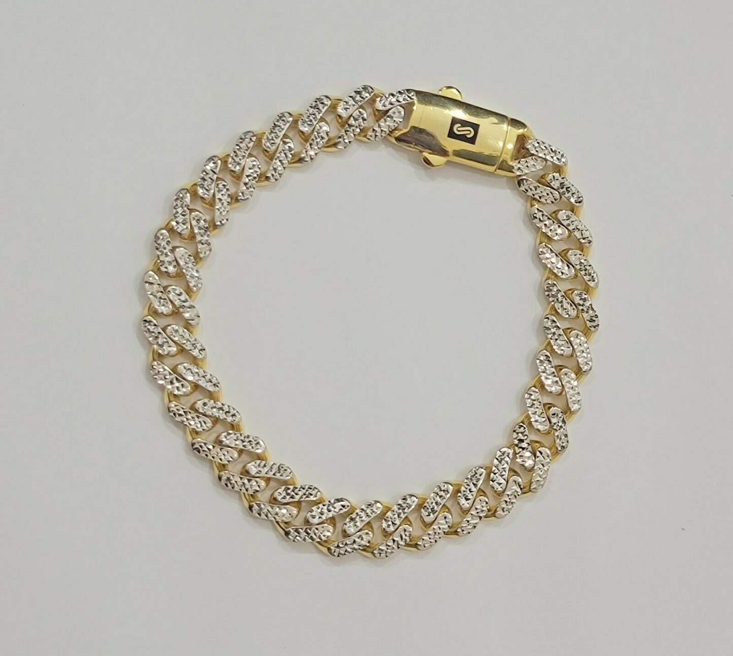 Real 10k Gold Monaco Bracelet 9mm 8.5" Two - tone Diamond Cut 10kt Gold SALE, mens - Reva Jeweler