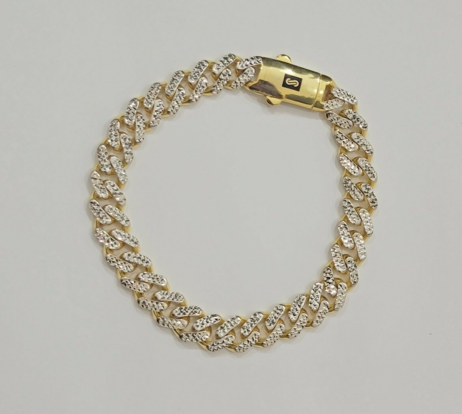 Real 10k Gold Monaco Bracelet 9mm 8.5" Two - tone Diamond Cut 10kt Gold SALE, mens - Reva Jeweler