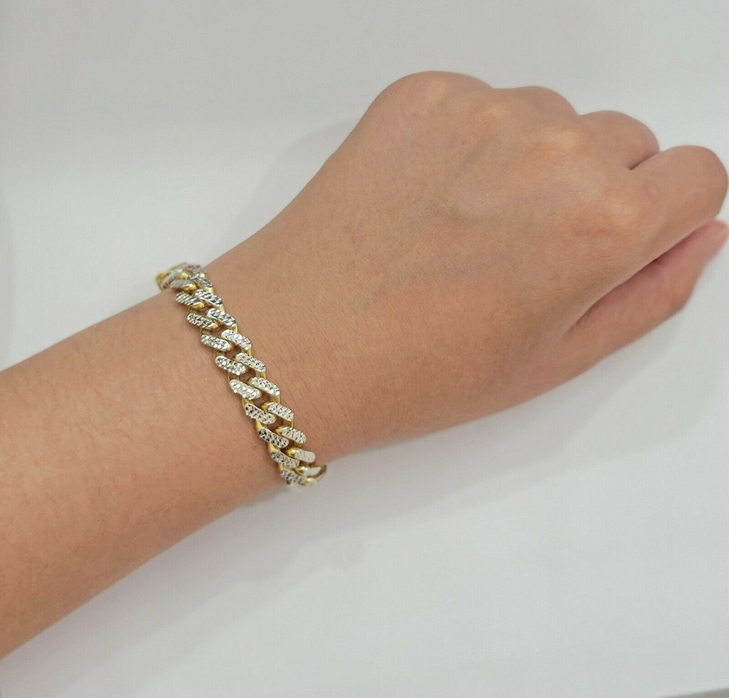 Real 10k Gold Monaco Bracelet 9mm 8.5" Two - tone Diamond Cut 10kt Gold SALE, mens - Reva Jeweler