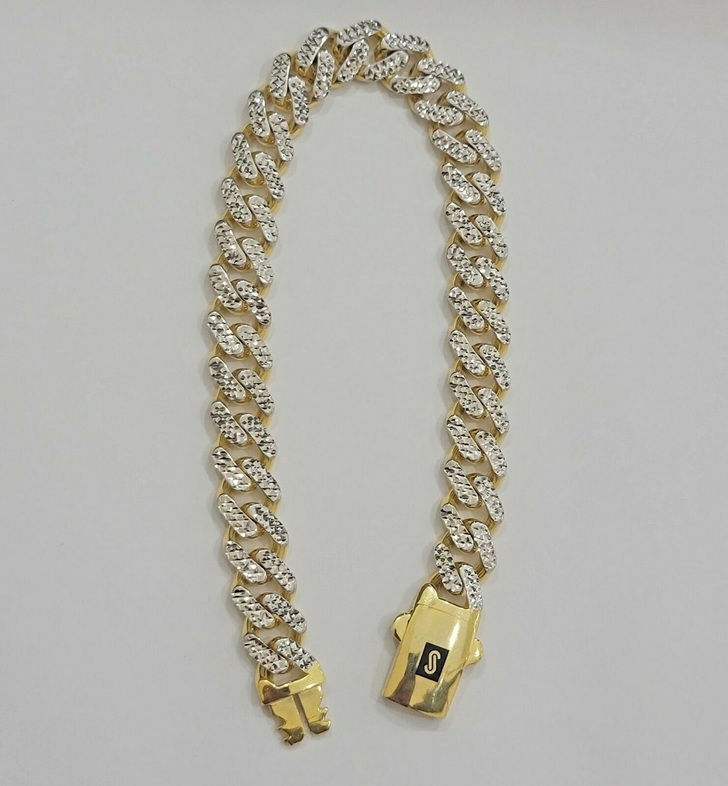 Real 10k Gold Monaco Bracelet 9mm 8.5" Two - tone Diamond Cut 10kt Gold SALE, mens - Reva Jeweler