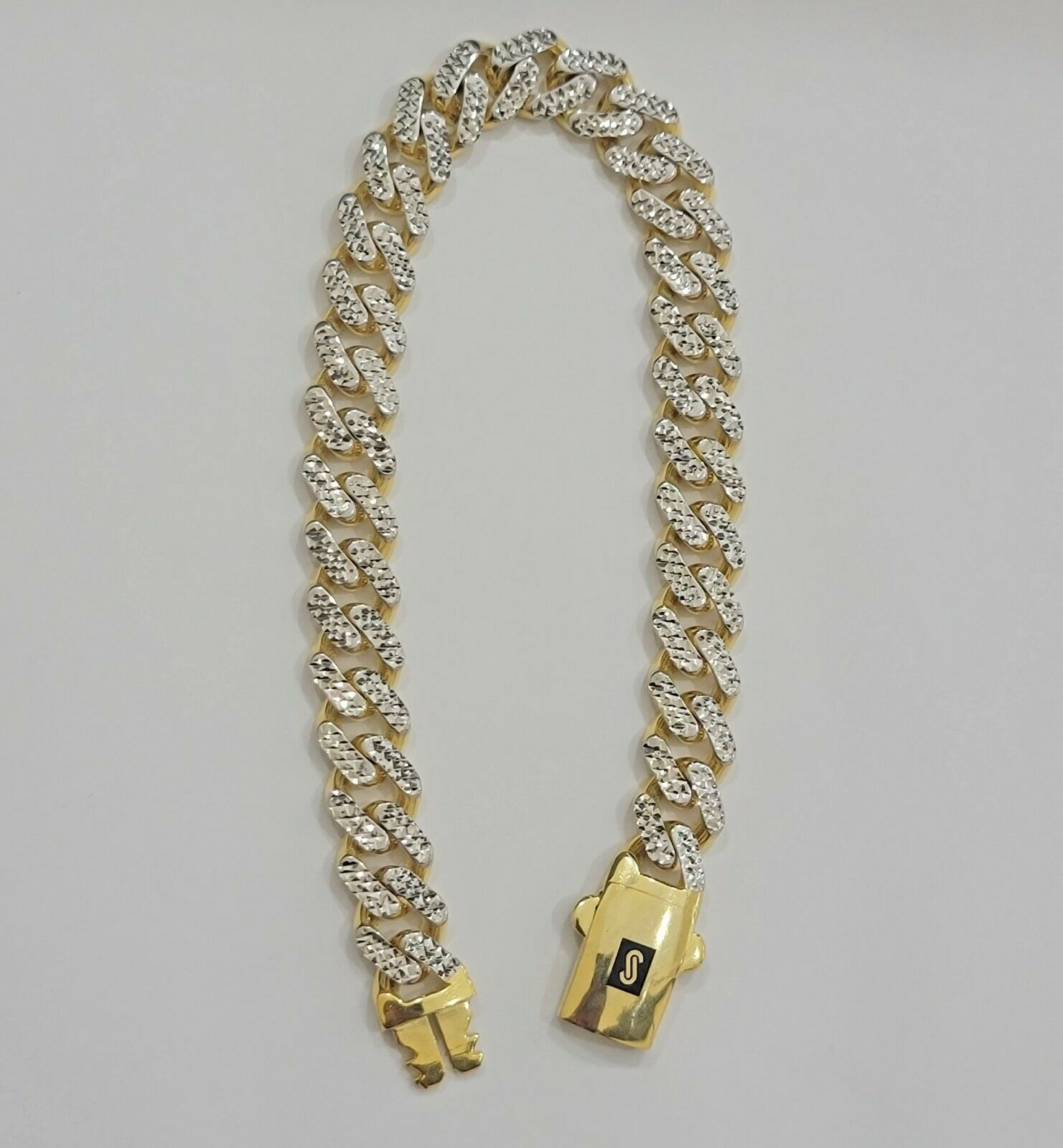Real 10k Gold Monaco Bracelet 9mm 8.5" Two - tone Diamond Cut 10kt Gold SALE, mens - Reva Jeweler
