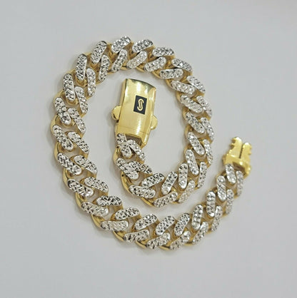 Real 10k Gold Monaco Bracelet 9mm 8.5" Two - tone Diamond Cut 10kt Gold SALE, mens - Reva Jeweler