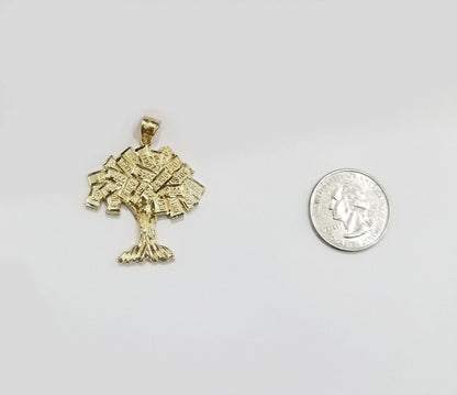Real 10k Gold Money Tree Charm 1.7 inch pendant 10kt Yellow Gold - GoldenlinQ