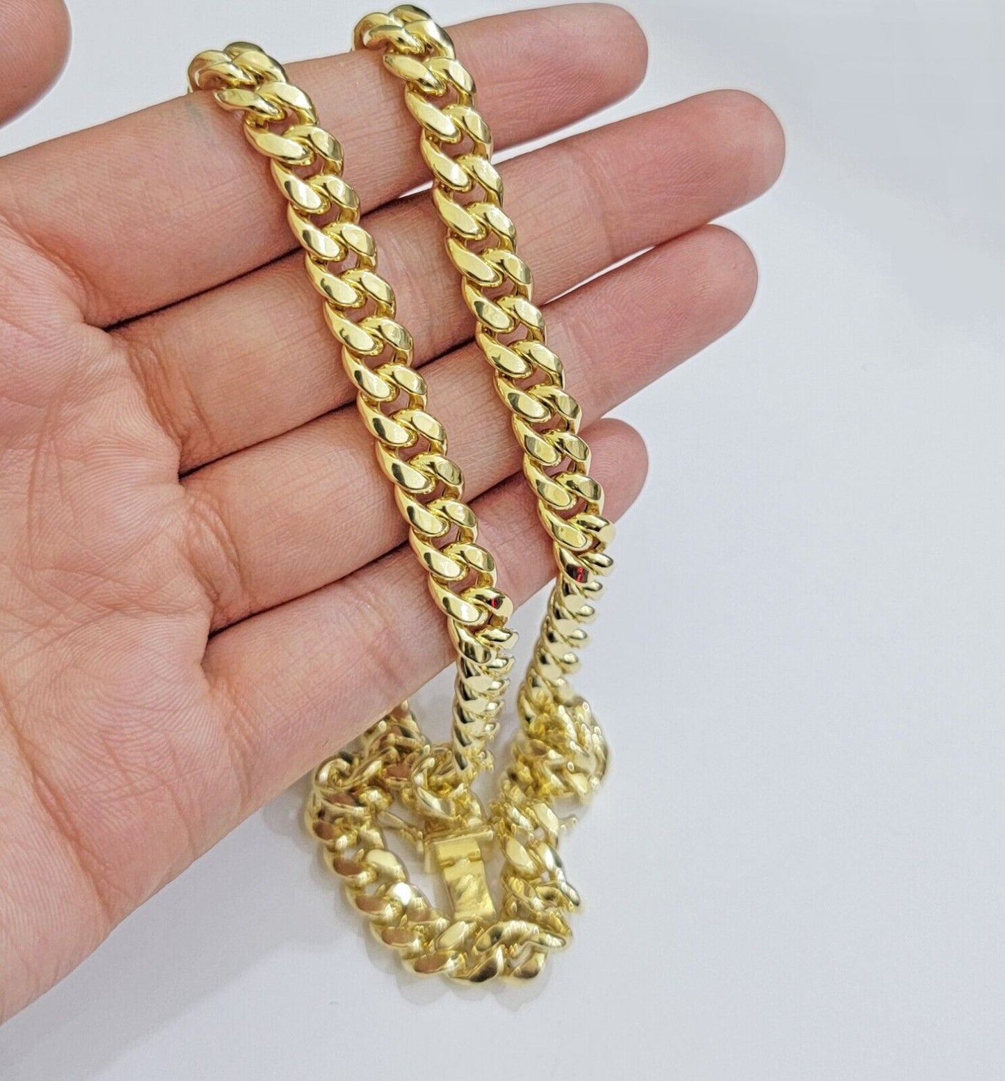 Real 10k Gold Necklace 22 Inch 8mm Miami Cuban Link Chain Men's 10KT BOX LOCK - Reva Jeweler