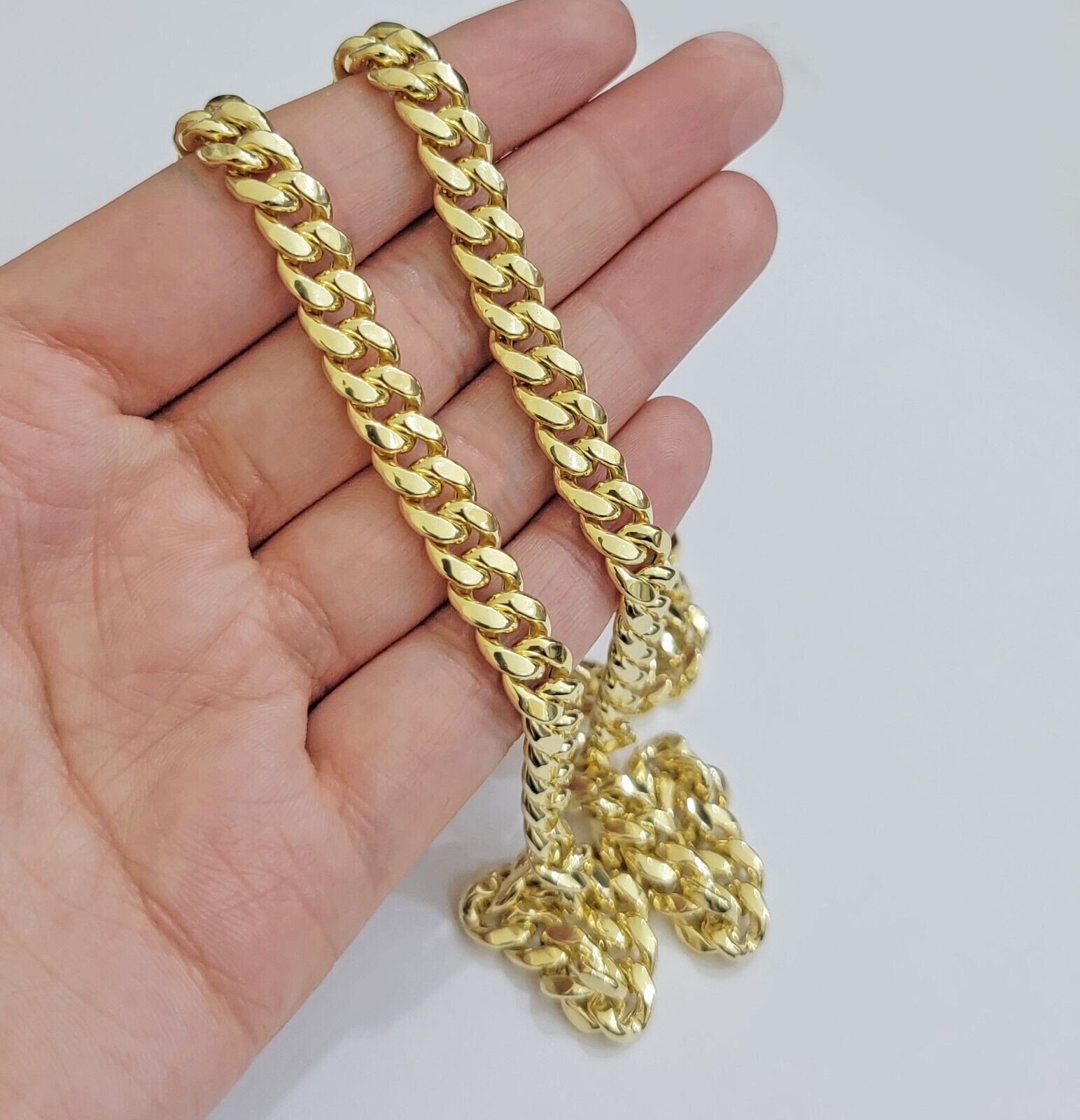 Real 10k Gold Necklace 22 Inch 8mm Miami Cuban Link Chain Men's 10KT BOX LOCK - Reva Jeweler