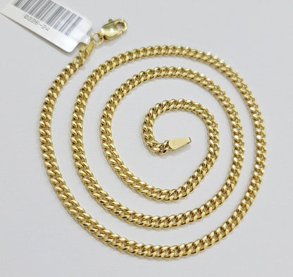 Real 10k Gold Necklace Chain Jesus Cross Charm Pendant SET 3mm Miami Cuban Link - Reva Jeweler