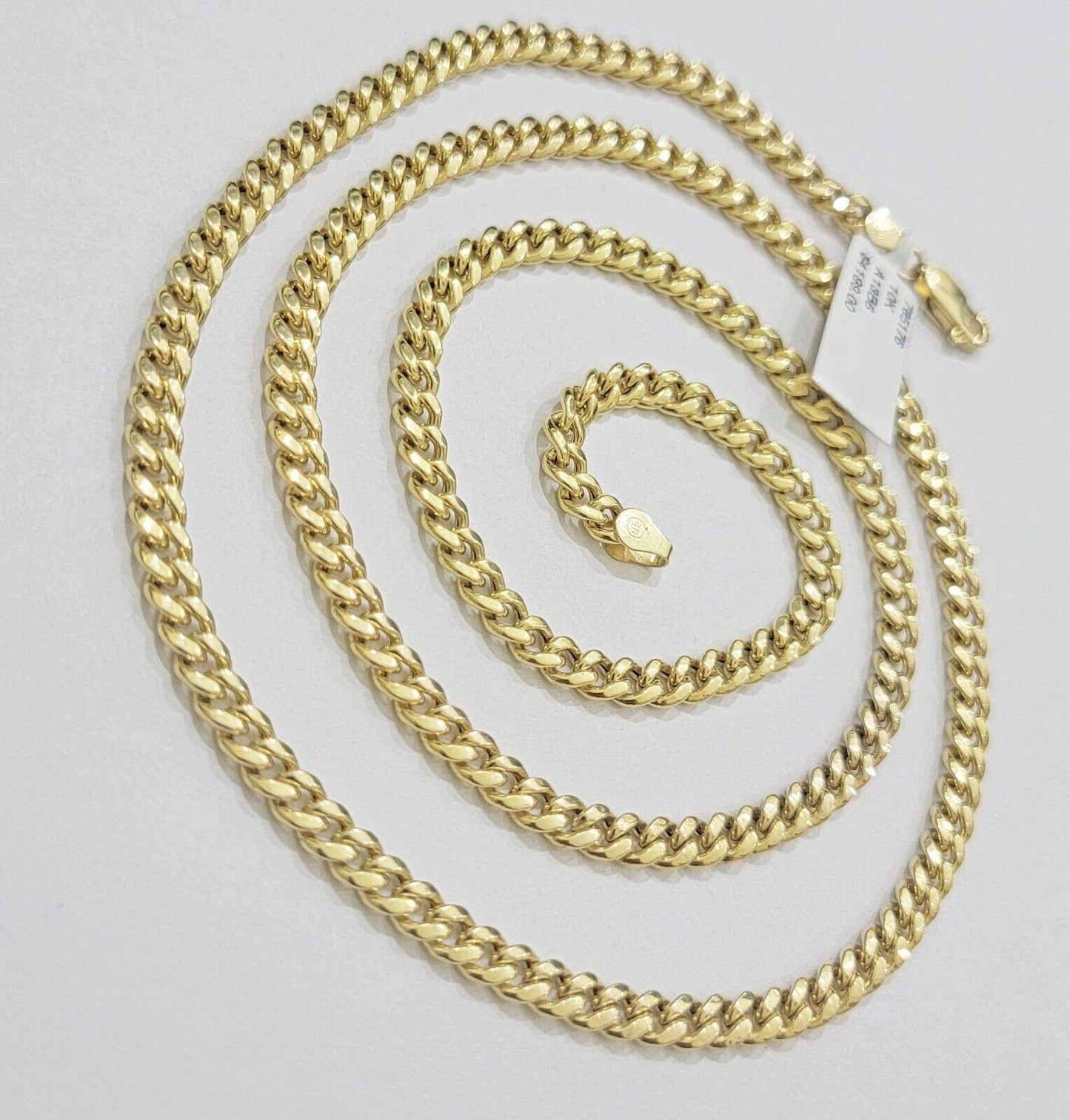 Real 10k Gold Necklace Chain Miami Cuban Link 3.5mm 18 - 26 Inch 10kt Men & Women - Reva Jeweler