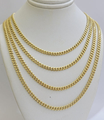Real 10k Gold Necklace Chain Miami Cuban Link 3.5mm 18 - 26 Inch 10kt Men & Women - Reva Jeweler