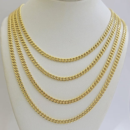 Real 10k Gold Necklace Chain Miami Cuban Link 3.5mm 18 - 26 Inch 10kt Men & Women - Reva Jeweler