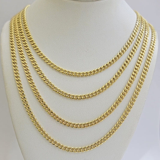 Real 10k Gold Necklace Chain Miami Cuban Link 3.5mm 18 - 26 Inch 10kt Men & Women - Reva Jeweler