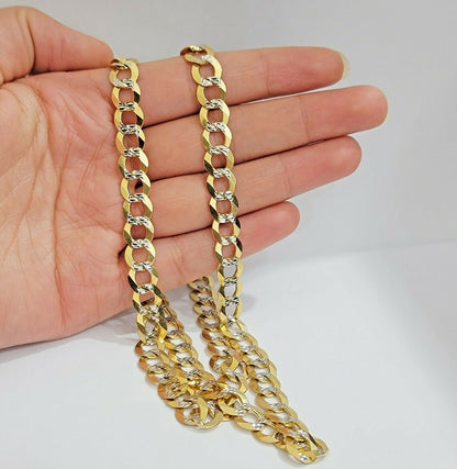 Real 10k Gold Necklace Cuban Curb Link Chain 9mm 20" - 28" Diamond Cut Mens SOLID - Reva Jeweler