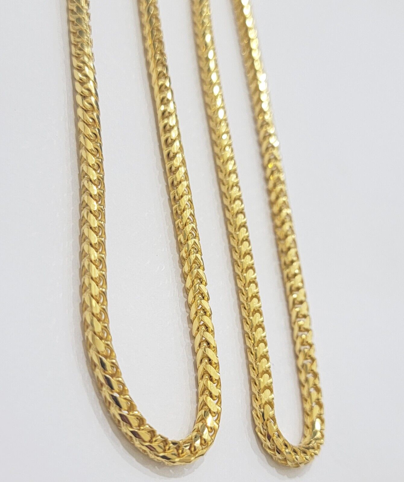 Real 10k Gold Necklace Franco Chain 4mm 24Inch Diamond Cut 10k Yellow Gold SOLID - Reva Jeweler