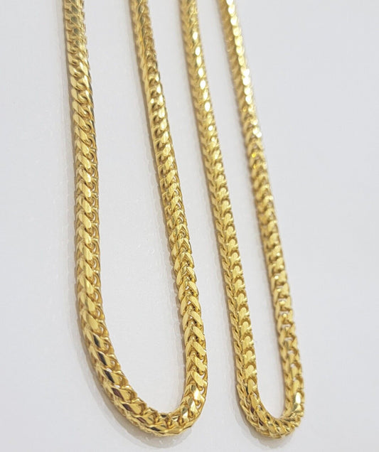 Real 10k Gold Necklace Franco Chain 4mm 24Inch Diamond Cut 10k Yellow Gold SOLID - Reva Jeweler