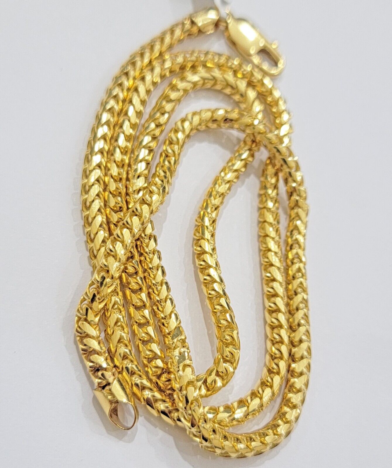 Real 10k Gold Necklace Franco Chain 4mm 24Inch Diamond Cut 10k Yellow Gold SOLID - Reva Jeweler