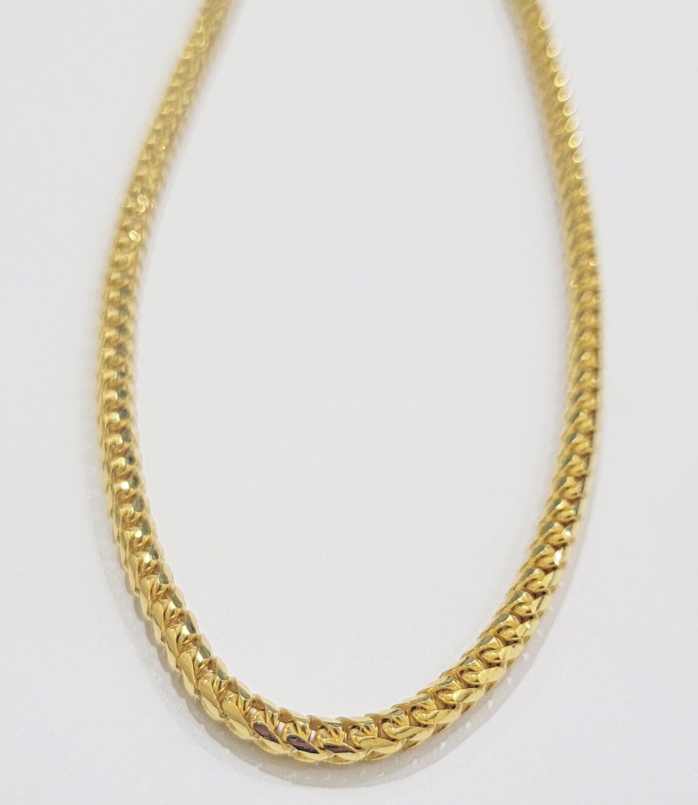 Real 10k Gold Necklace Franco Chain 4mm 26Inch Diamond Cut 10k Yellow Gold SOLID - Reva Jeweler