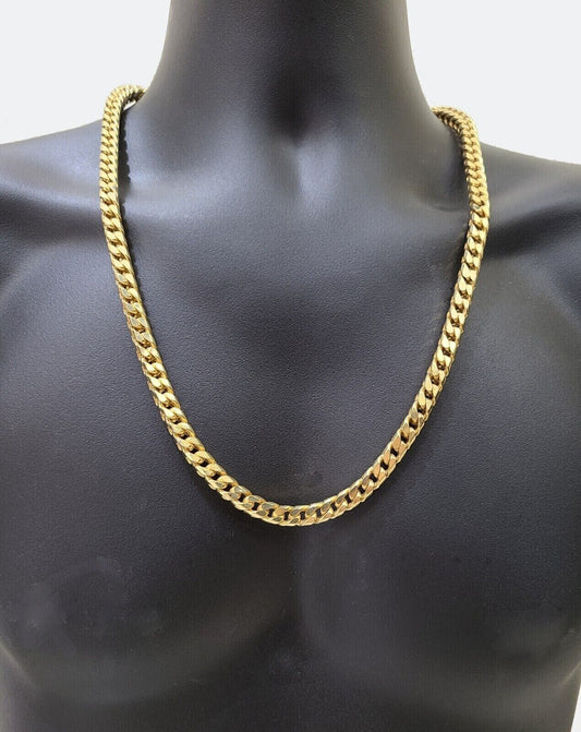 Real 10k Gold Necklace Franco Chain 7mm 26 Inch Mens 10k Yellow Gold 94 grams - Reva Jeweler