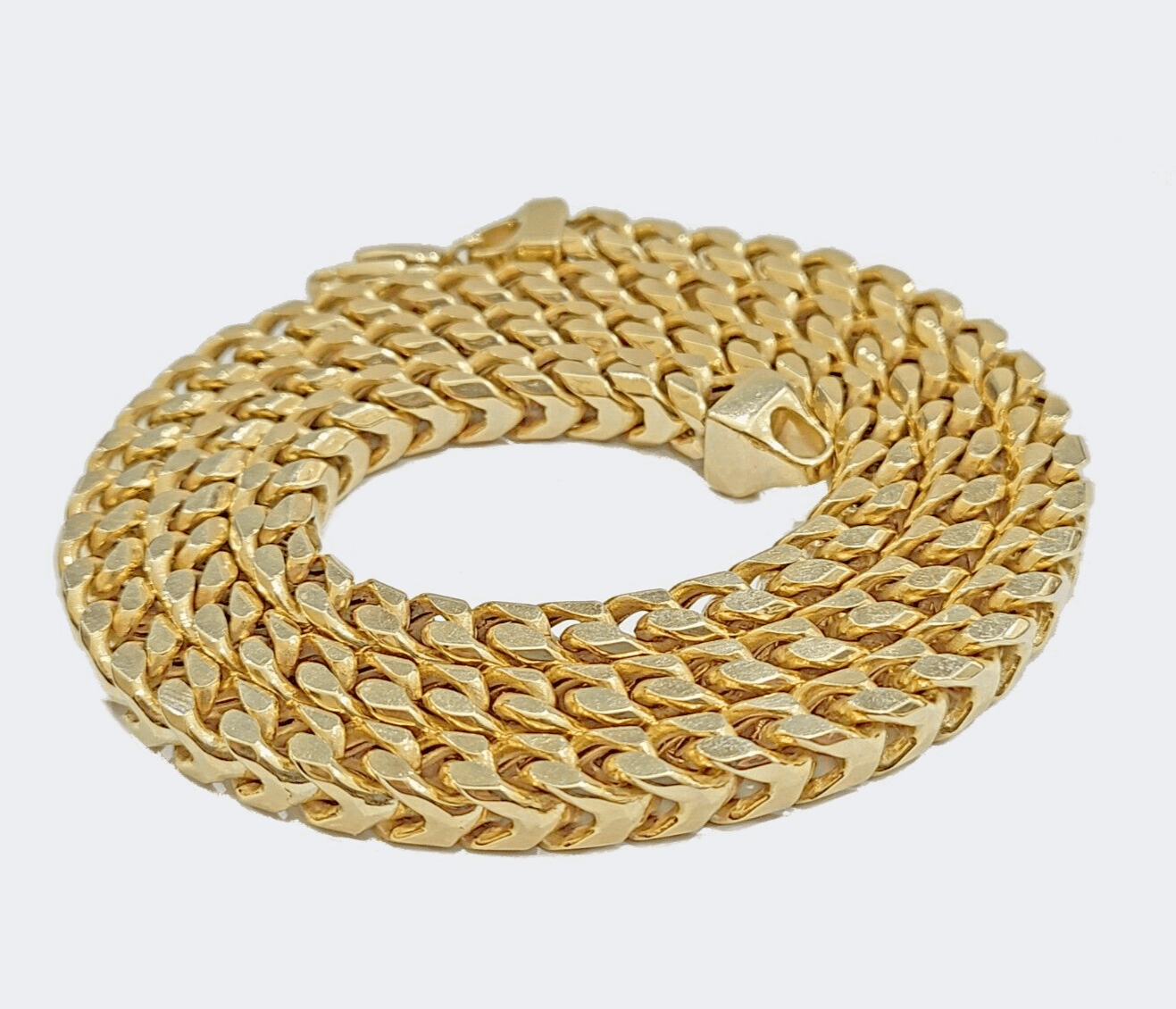 Real 10k Gold Necklace Franco Chain 7mm 26 Inch Mens 10k Yellow Gold 94 grams - Reva Jeweler