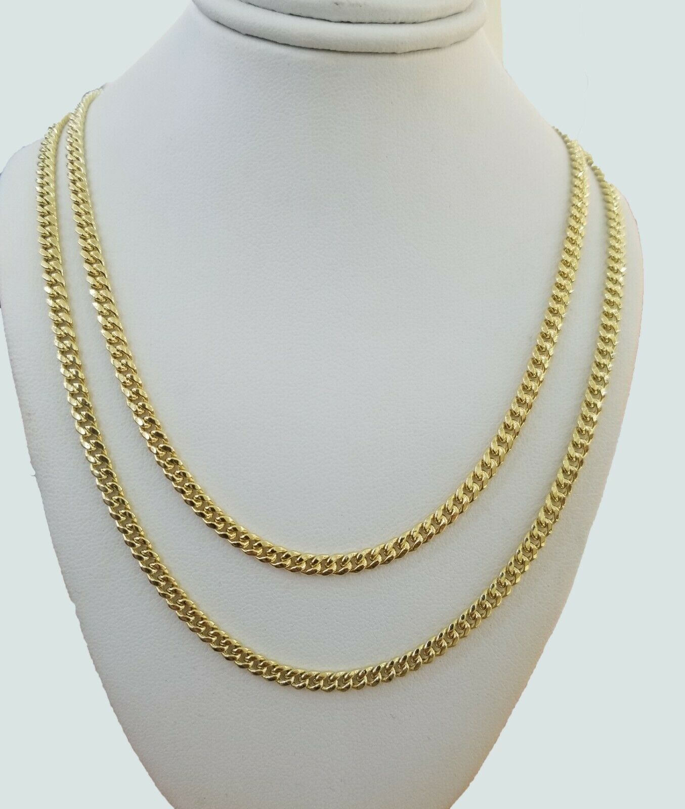 Real 10k Gold Necklace Miami Cuban 22" 24" Link 3.5mm Layer Chain 2 piece SET - Reva Jeweler