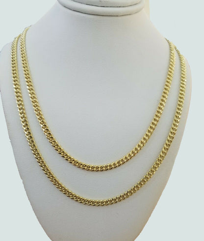 Real 10k Gold Necklace Miami Cuban 22" 24" Link 3.5mm Layer Chain 2 piece SET - Reva Jeweler