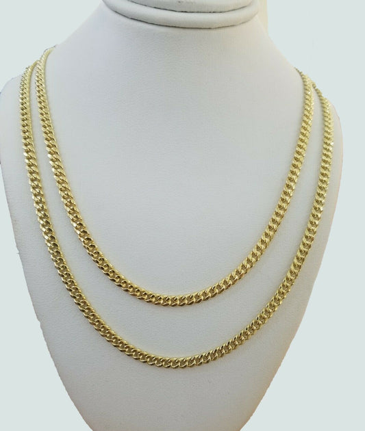 Real 10k Gold Necklace Miami Cuban 22" 24" Link 3.5mm Layer Chain 2 piece SET - Reva Jeweler