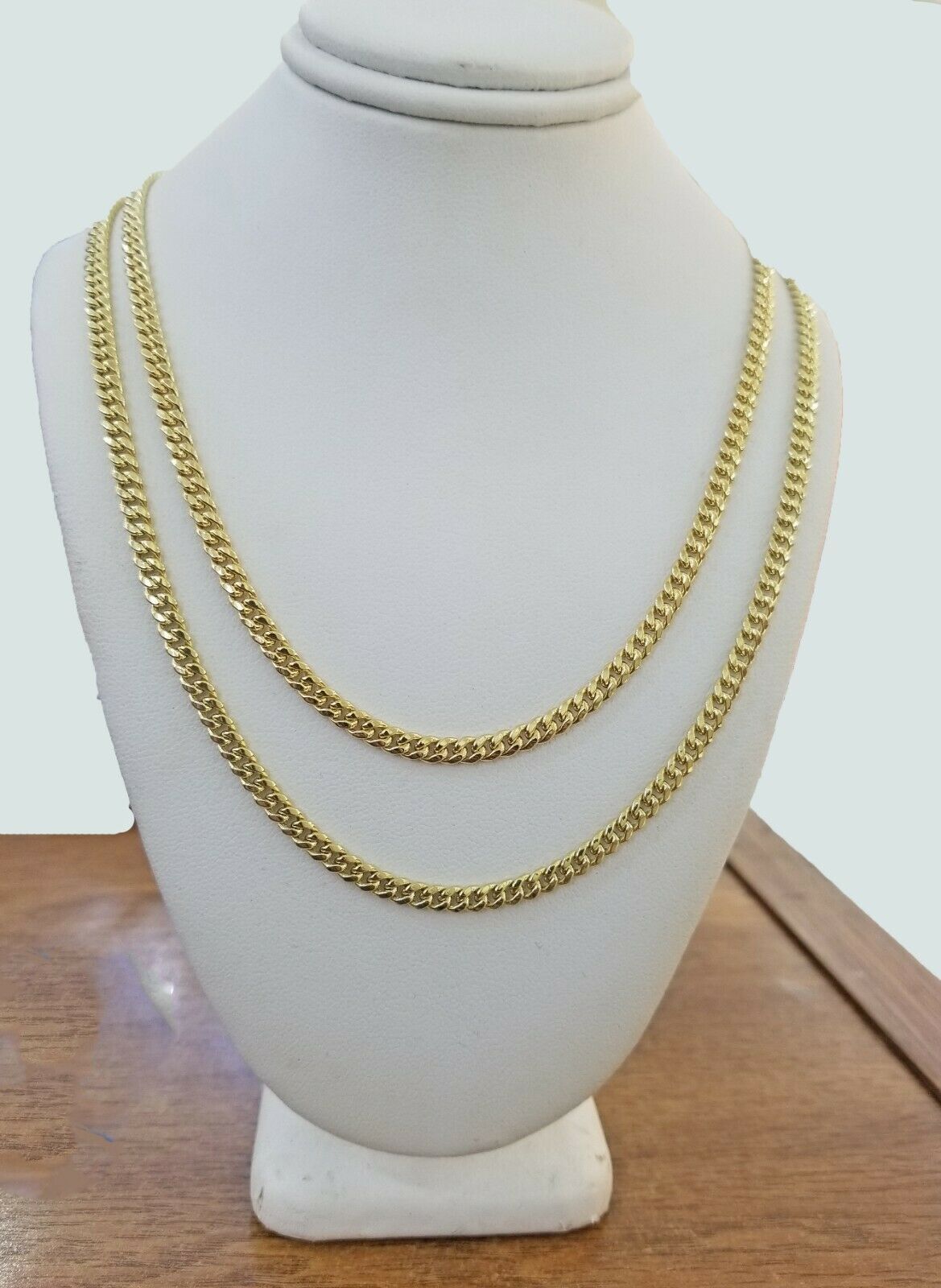 Real 10k Gold Necklace Miami Cuban 22" 24" Link 3.5mm Layer Chain 2 piece SET - Reva Jeweler