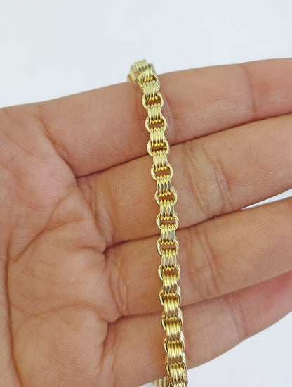 Real 10k Gold Nugget Cross Byzantine Chain Necklace 4mm 22" Chain Charm SET 10kt - Reva Jeweler