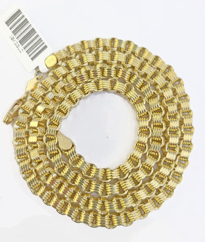 Real 10k Gold Nugget Cross Byzantine Chain Necklace 4mm 24" Chain Charm SET 10kt - Reva Jeweler