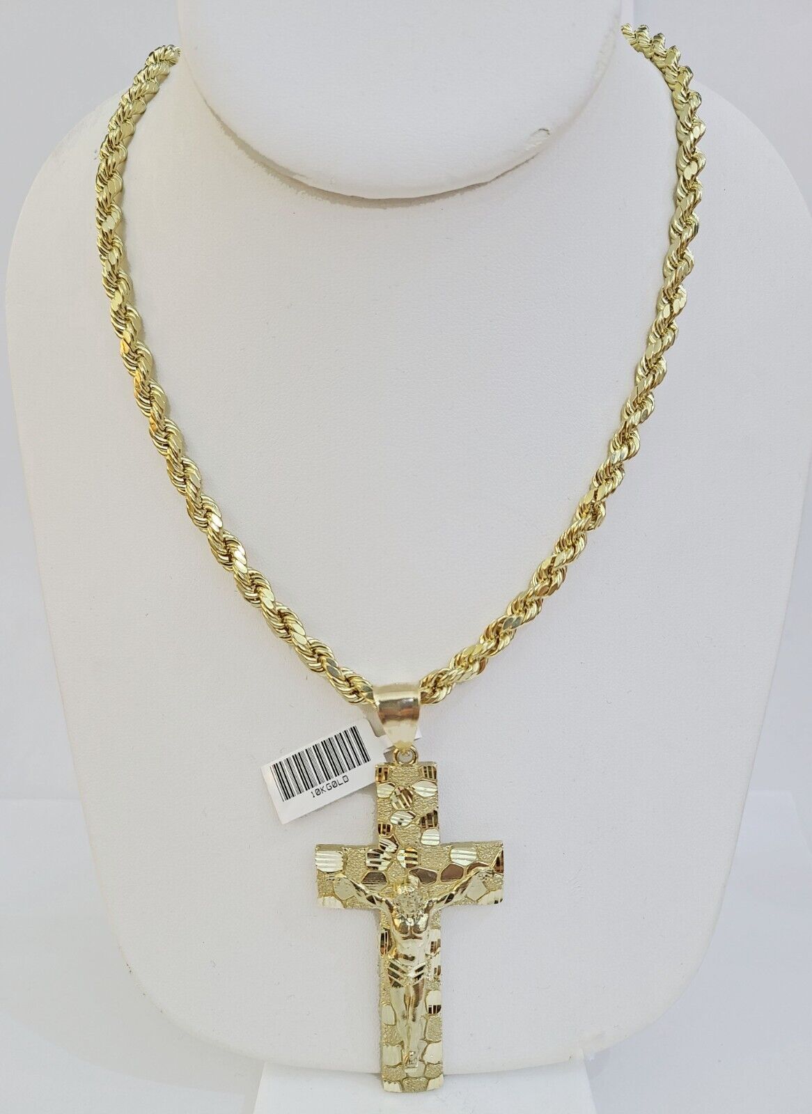 Real 10k Gold Nugget Cross Byzantine Necklace 5mm 22" Chain Charm SET 10kt - Reva Jeweler