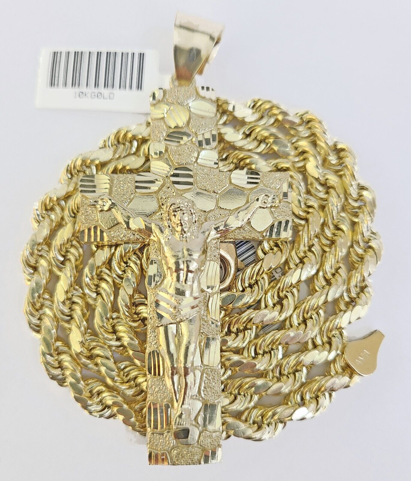 Real 10k Gold Nugget Cross Byzantine Necklace 5mm 22" Chain Charm SET 10kt - Reva Jeweler