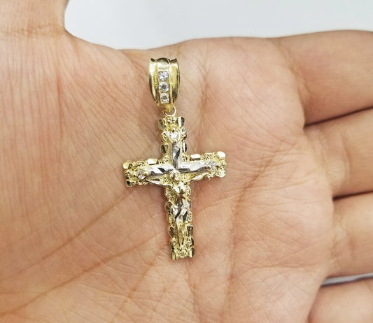 Real 10k Gold Nugget Jesus Crucifix Cross Pendant Charm 10kt Yellow Gold - Reva Jeweler