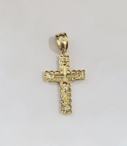 Real 10k Gold Nugget Jesus Crucifix Cross Pendant Charm 10kt Yellow Gold - GoldenlinQ